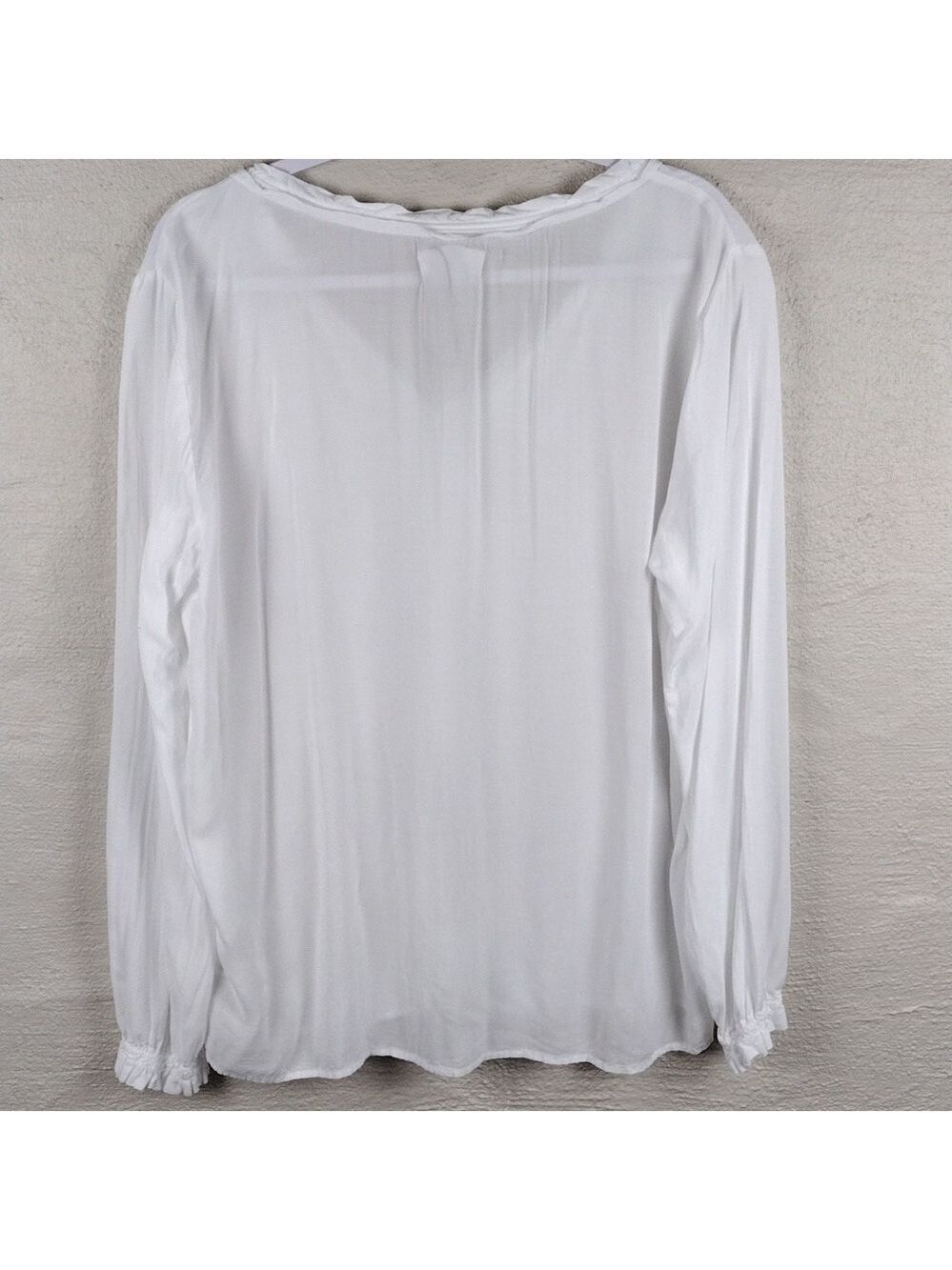 Velvet By Graham & Spencer White Ruffle Tie V-Neck Long Sleeve Sheer Peasant Top - Picture 8 of 14